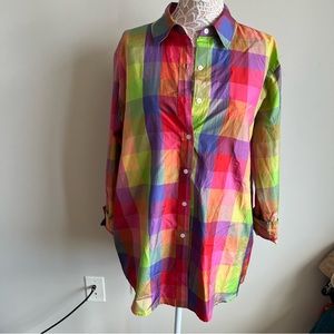 Isaac Mizrahi for Target Collaboration Colorful Plaid Silk Button Down Shirt